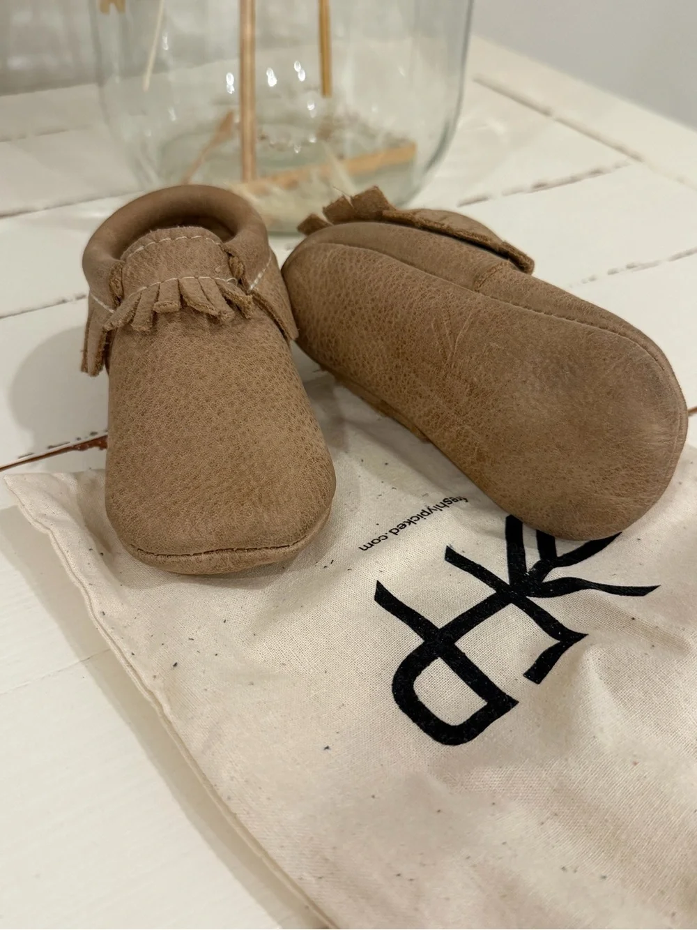 Freshly Picked Tan Fringe Moccasins for Baby